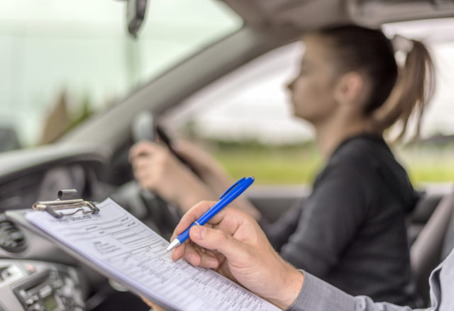Student driver taking driving test