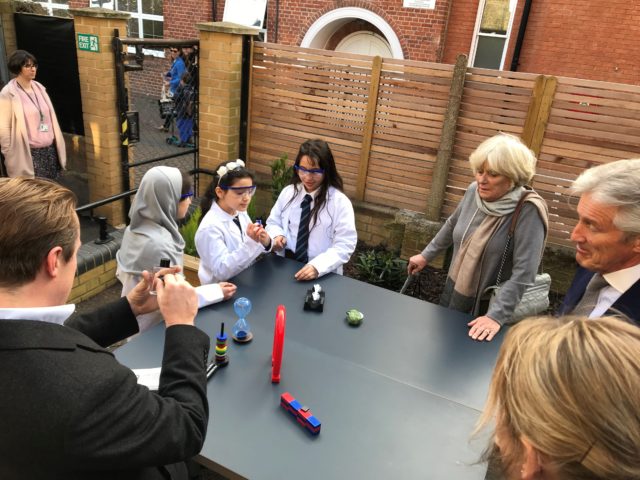 Lady Ogden and Sir Peter Ogden at Avonmore Primary for opening of new Phiz Lab
