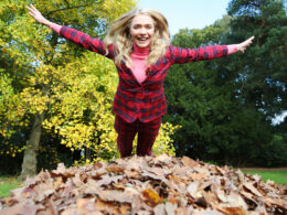 Daredevil Jodie Kidd models Boden Autumn collection and launches new ‘sport’ of Leaf Jumping