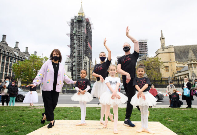 Ballet dancers, accompanied by a 130 strong orchestra perform in parliament Square as part of #wemakeevents stages 'Survival in the Square'