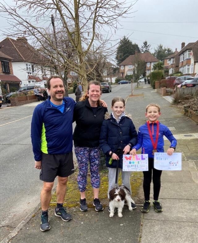 Bertie with dad Neil, mum Rachel and sister Isobel