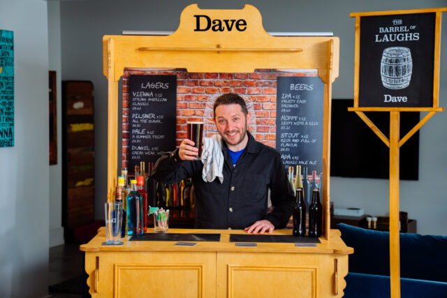 Jon Richardson launches Dave's Flat Pack Pub, London, 7th April 2021