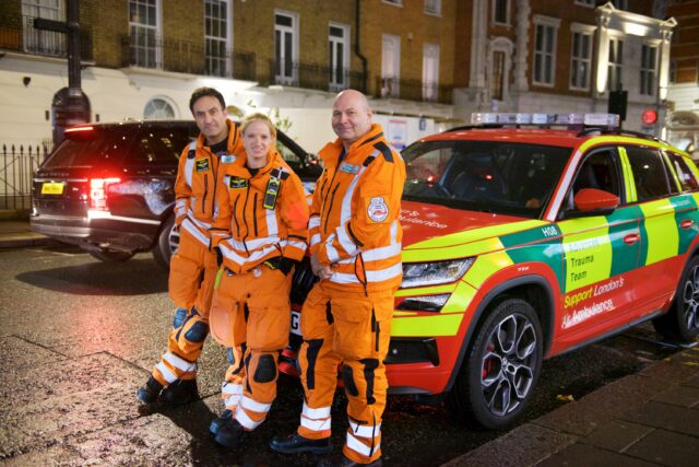 Doctor David Lockey, Paramedic Sam Margetts, Driving Standards Manager Paul Smith London's Air Ambulance