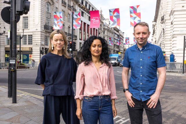 New flags in Piccadilly for summer, London, 30th May 2023