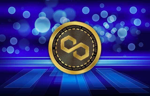Polygon-matic,Cryptocurrency,Images,On,Digital,Background.,3d,Illustration.