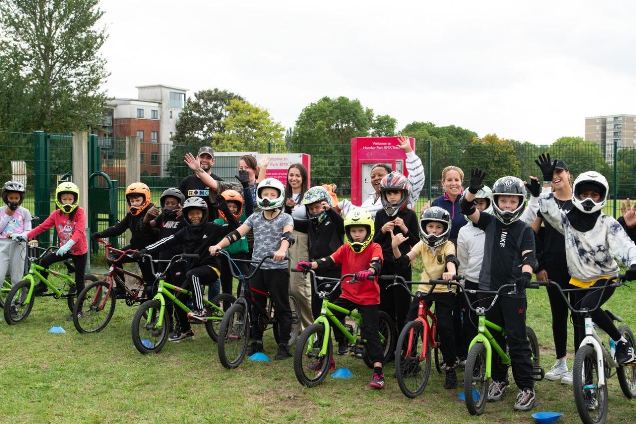 Students from Charlton Manor Primary School celebrate Cycle to School