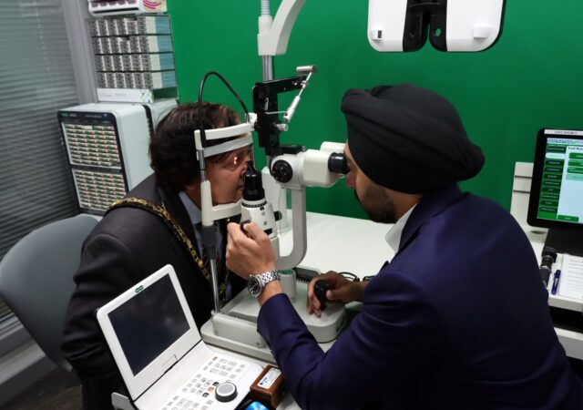 Specsavers Hayes store launch Mayor of Hillingdon sight test with Irinder 30.9.2023