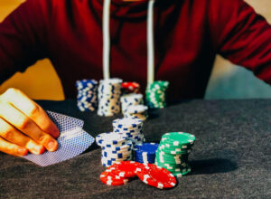“A player playing poker at a live casino”