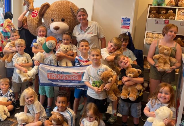 Louise Fetigan, founder of Little Troopers with children at Build-A-Bear Windsor