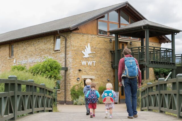 A family of visitors at WWT London.