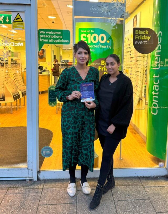 SPECSAVERS NEW MALDEN XMAS PARTY SPONSOR KARINA AND BHAVISHA 3 DEC 2024