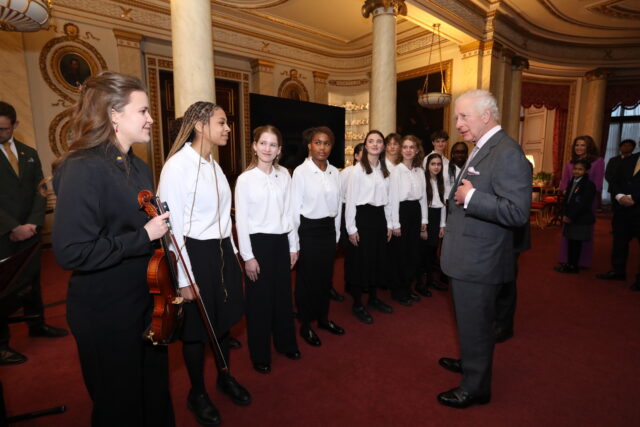 Young NYMT Company members performance and meet King Charles as part of the Echo Eternal project from NYMT and CORE Eductaion Trust, credit PA (5)